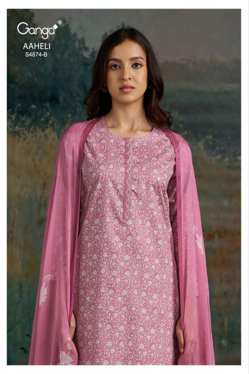 Ganga Fashion Aaheli 4874 Premium Cotton Printed Dress Material