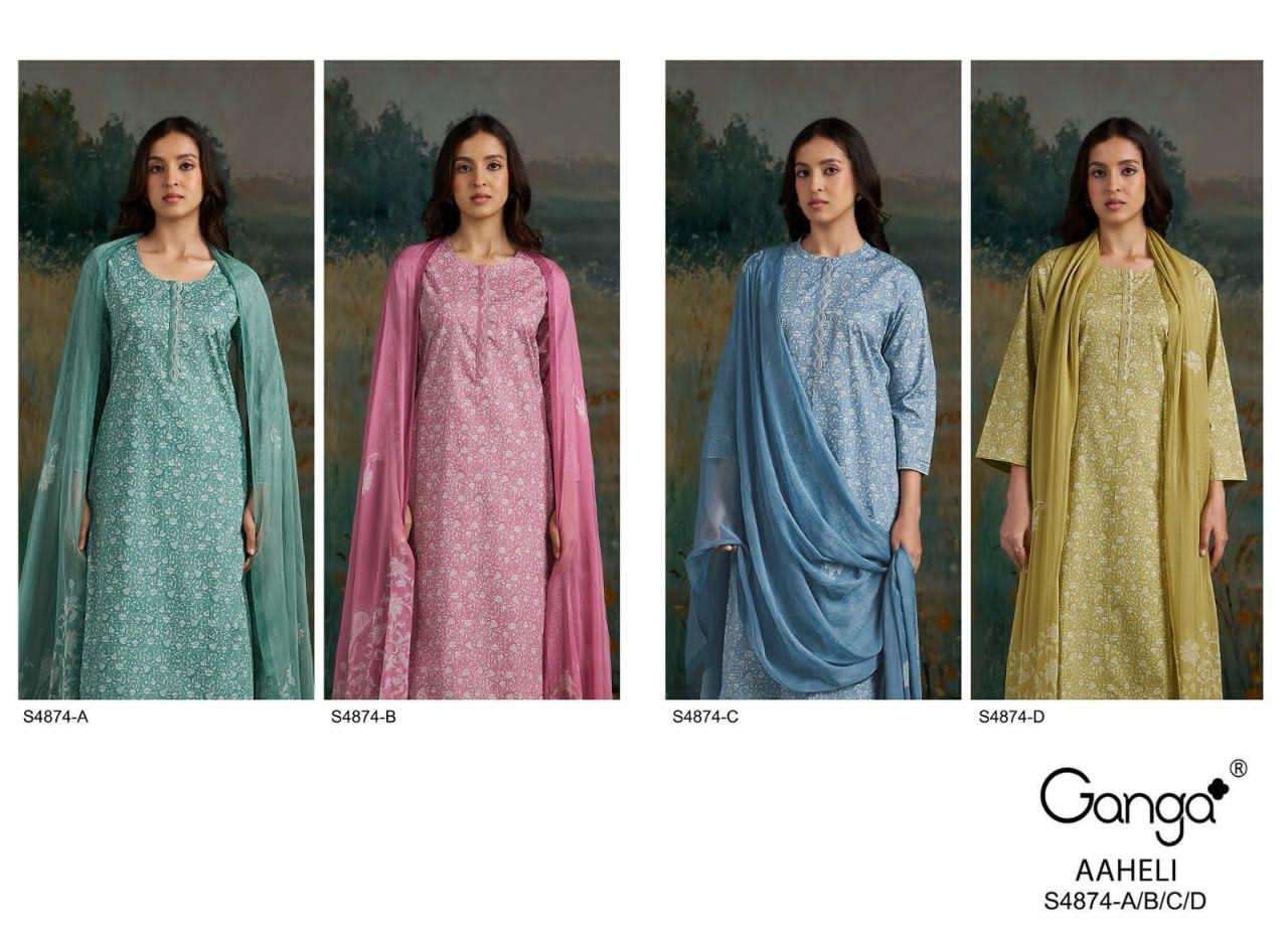 Ganga Fashion Aaheli 4874 Premium Cotton Printed Dress Material