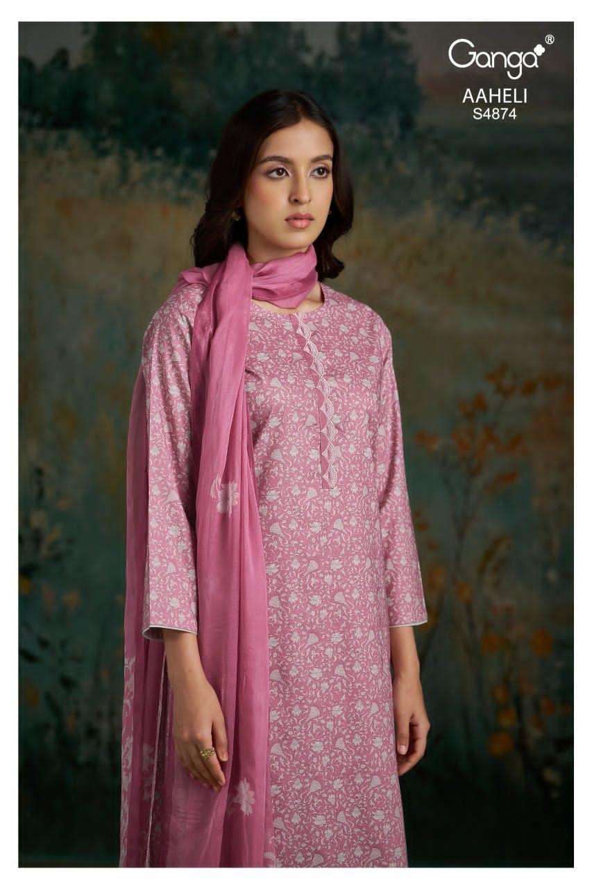 Ganga Fashion Aaheli 4874 Premium Cotton Printed Dress Material