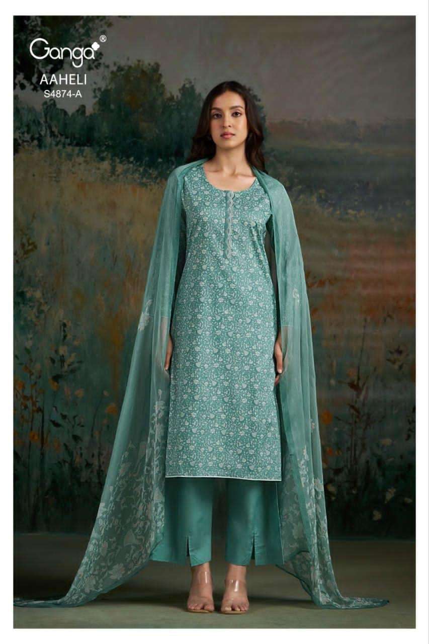Ganga Fashion Aaheli 4874 Premium Cotton Printed Dress Material