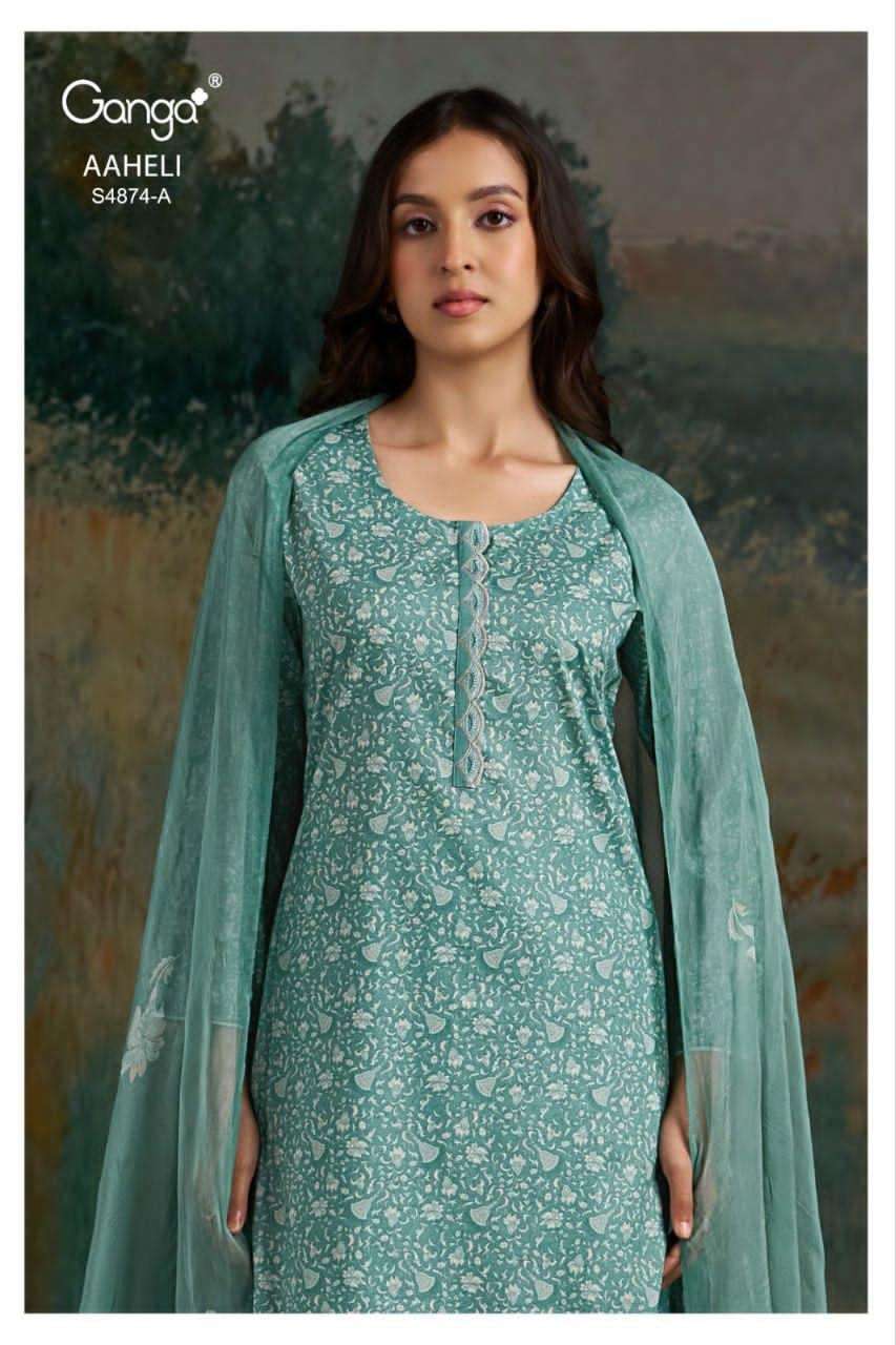 Ganga Fashion Aaheli 4874 Premium Cotton Printed Dress Material