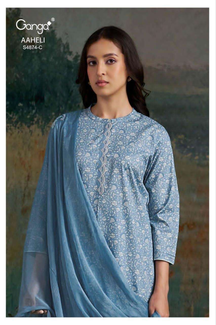 Ganga Fashion Aaheli 4874 Premium Cotton Printed Dress Material