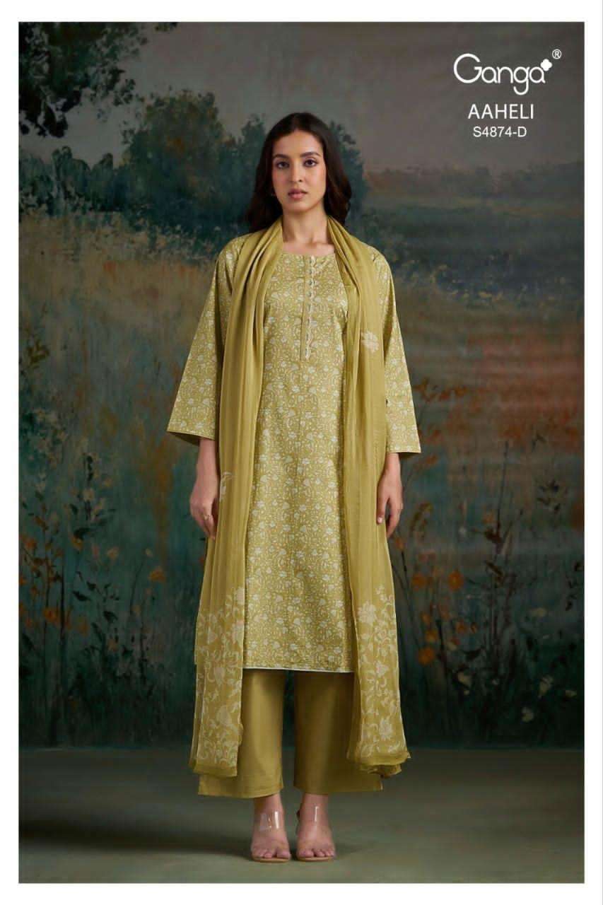 Ganga Fashion Aaheli 4874 Premium Cotton Printed Dress Material