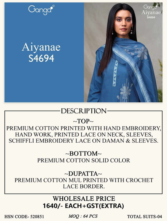 Ganga Fashion Aiyanae 4694 Premium Cotton Dress Material
