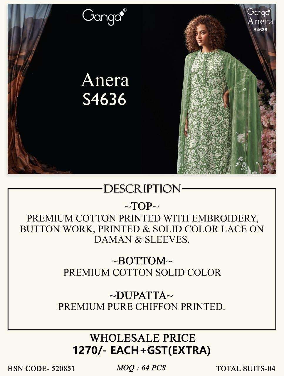 Ganga Fashion Anera 4636 Cotton Dress Material - Amrah Wholesale