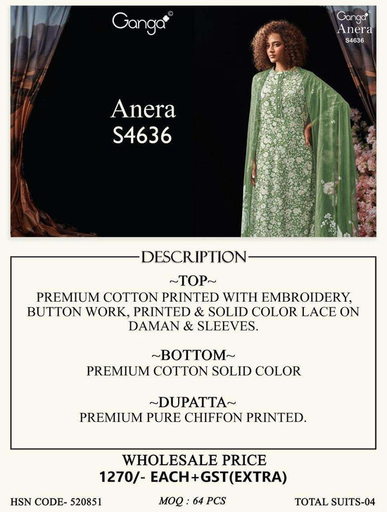 Ganga Fashion Anera 4636 Cotton Dress Material - Amrah Wholesale