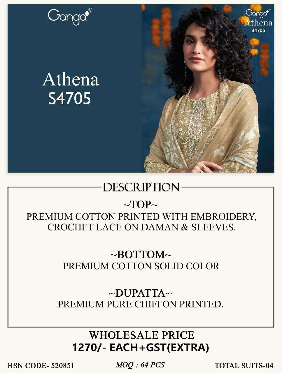 Ganga Fashion Athena 4705 Cotton Dress Material - Amrah Wholesale