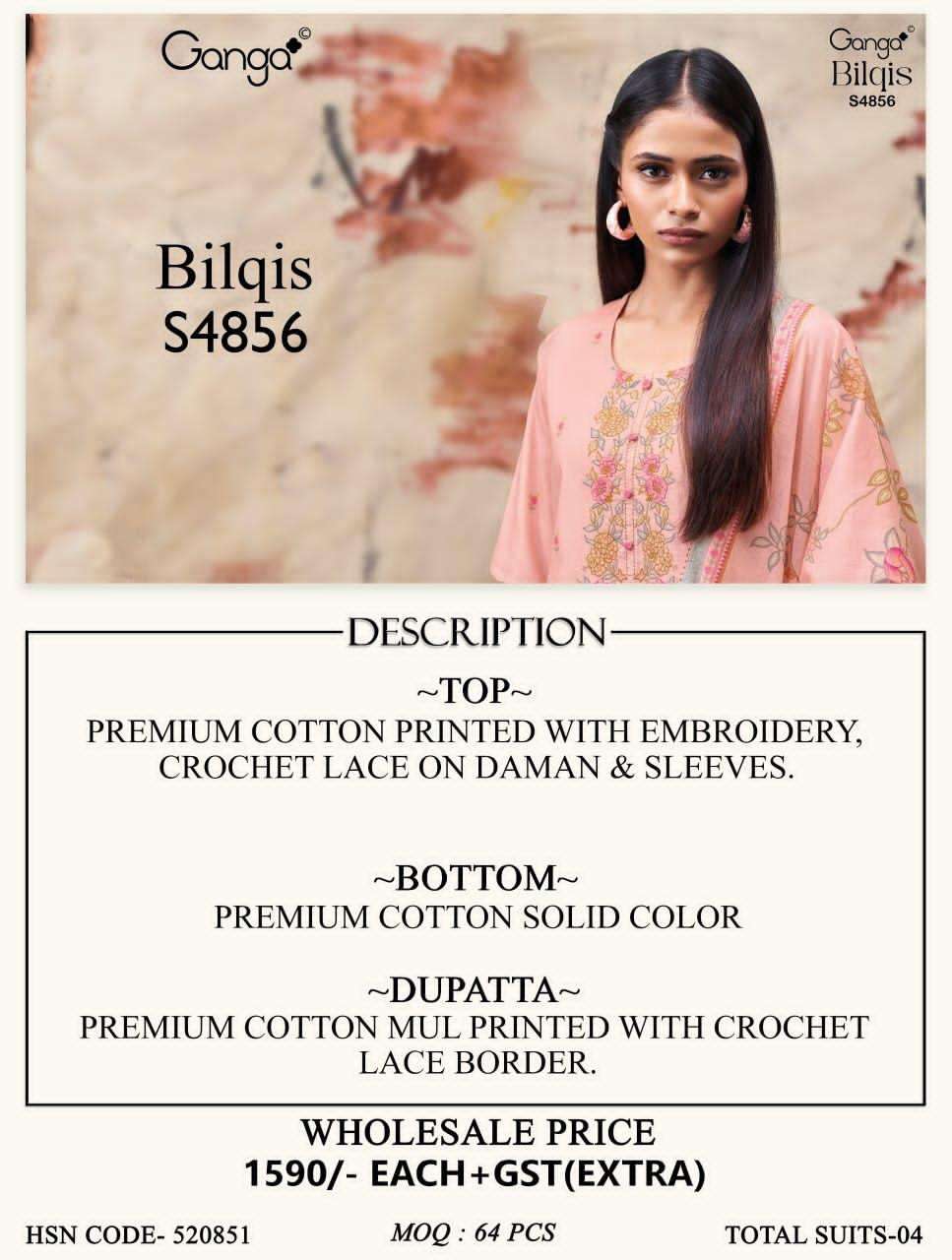 Ganga Fashion Bilqis 4856 Premium Cotton Dress Material