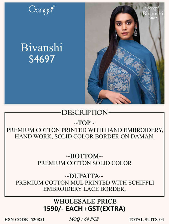 Ganga Fashion Bivanshi 4697 Premium Cotton Dress Material