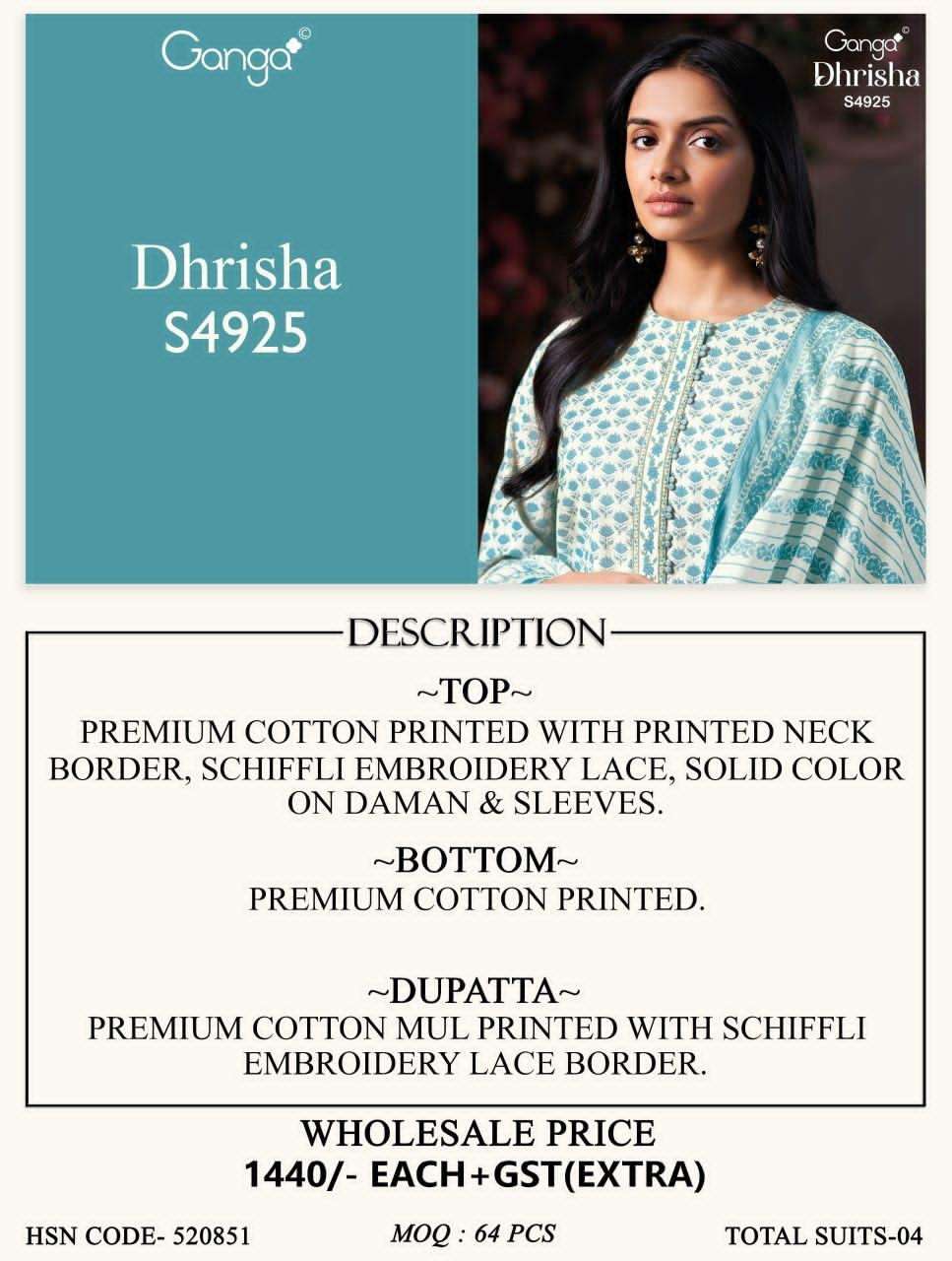 Ganga Dhrisha 4925 Premium Cotton Dress Material
