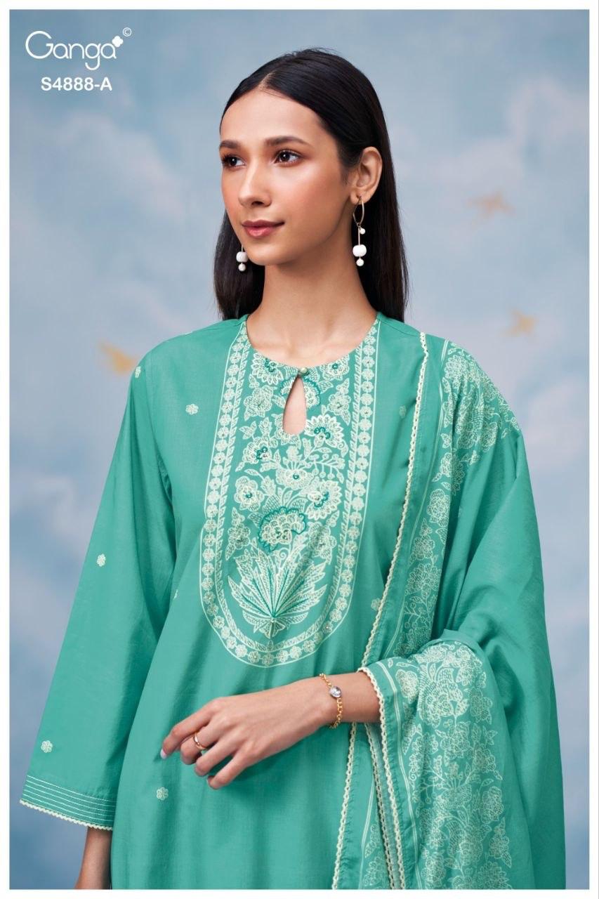 Ganga Driyara 4888 Cotton Printed Hand Embroidered Dress Material