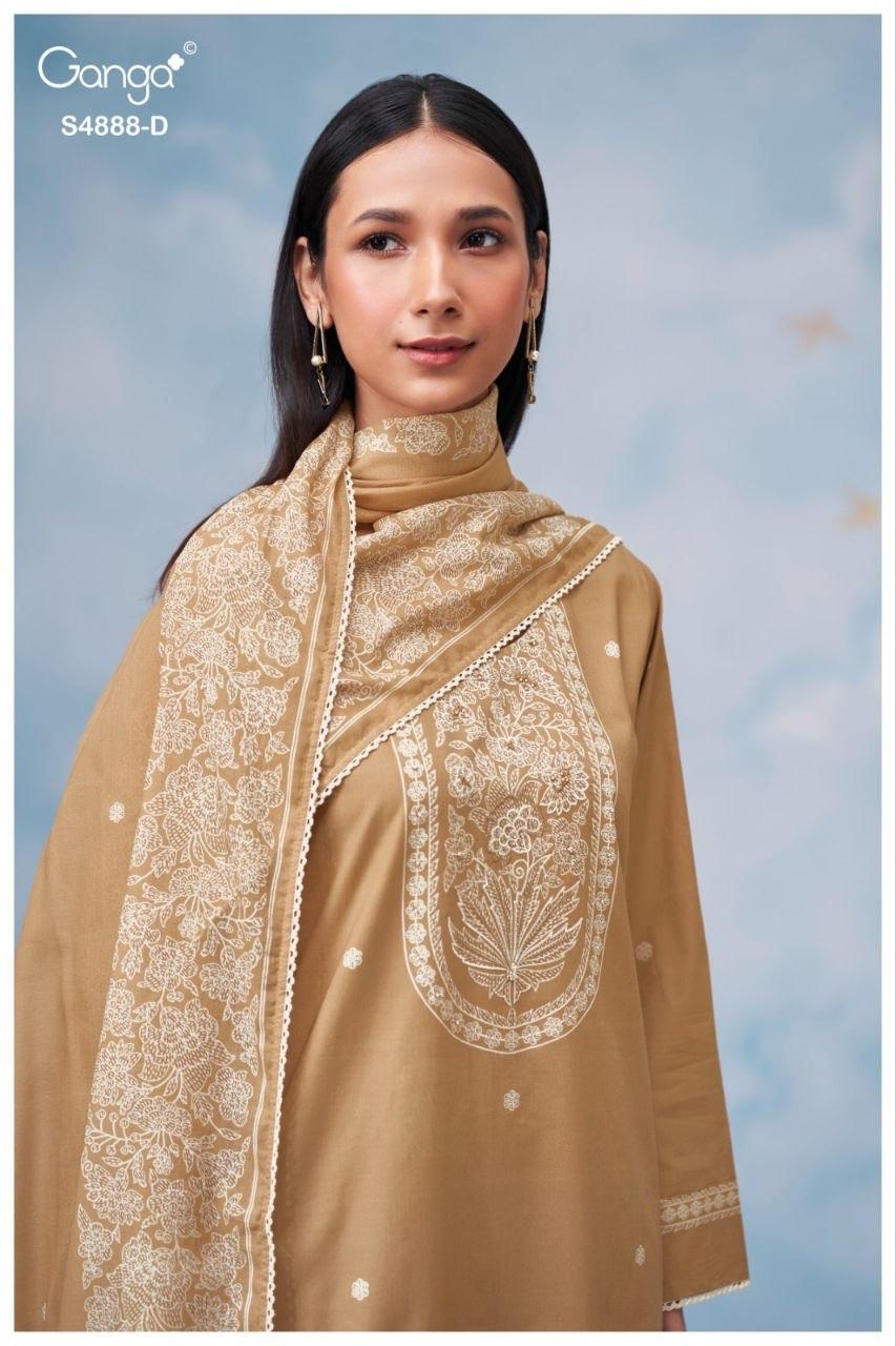 Ganga Driyara 4888 Cotton Printed Hand Embroidered Dress Material