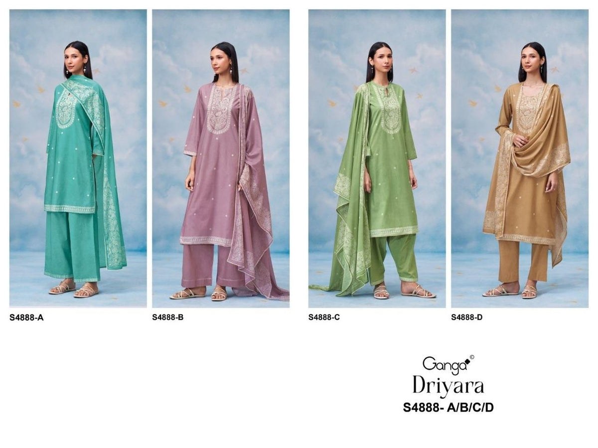 Ganga Driyara 4888 Cotton Printed Hand Embroidered Dress Material