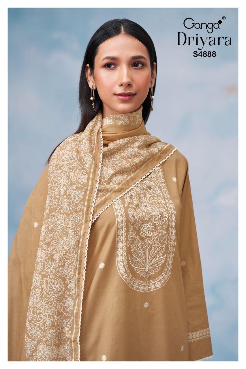 Ganga Driyara 4888 Cotton Printed Hand Embroidered Dress Material