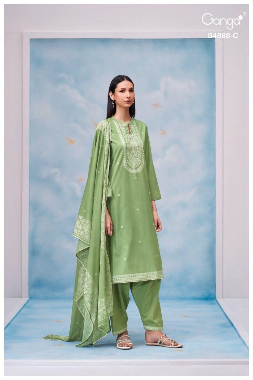 Ganga Driyara 4888 Cotton Printed Hand Embroidered Dress Material