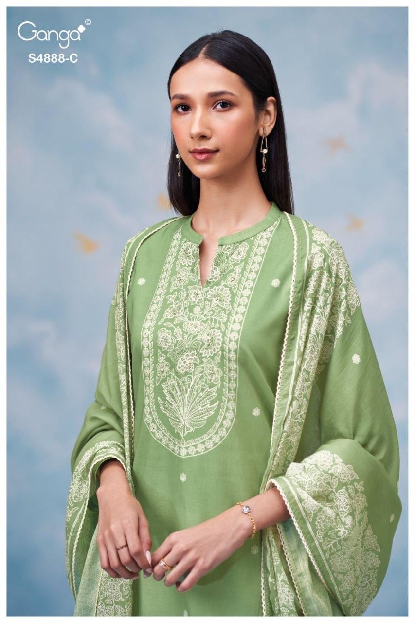 Ganga Driyara 4888 Cotton Printed Hand Embroidered Dress Material