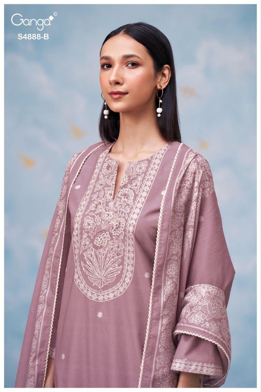 Ganga Driyara 4888 Cotton Printed Hand Embroidered Dress Material