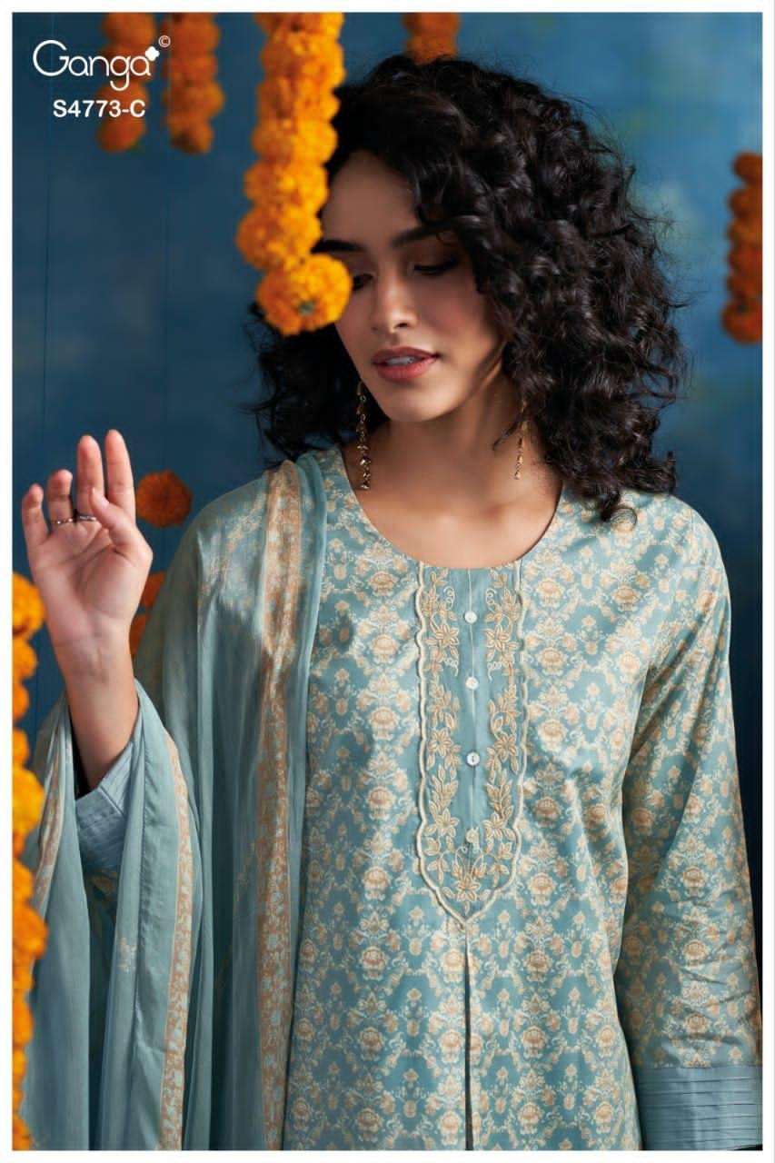 Ganga Fashion Druvie 4773 Premium Cotton Dress Material - Amrah Wholesale
