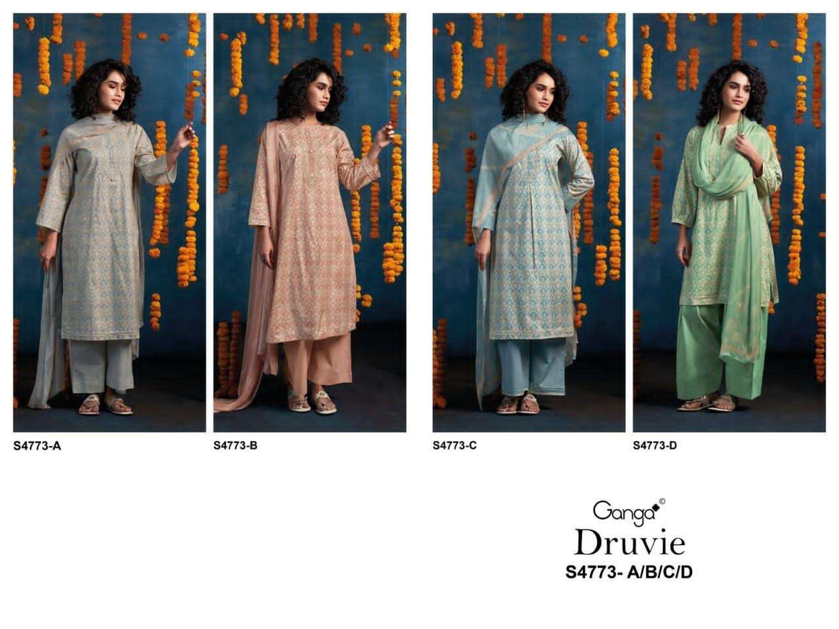 Ganga Fashion Druvie 4773 Premium Cotton Dress Material - Amrah Wholesale