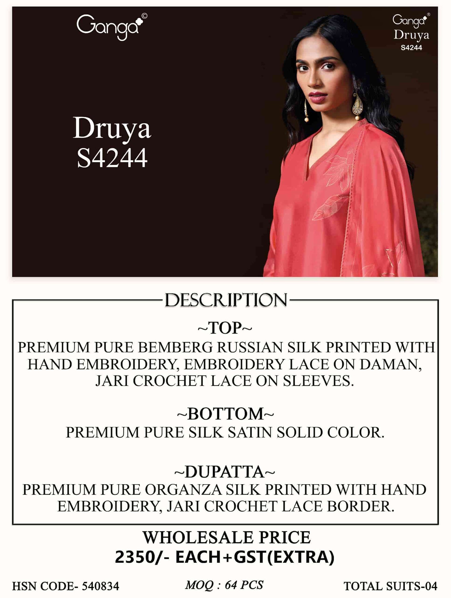 Ganga Fashion Druvya 4244 Russian Silk Dress Material Collection