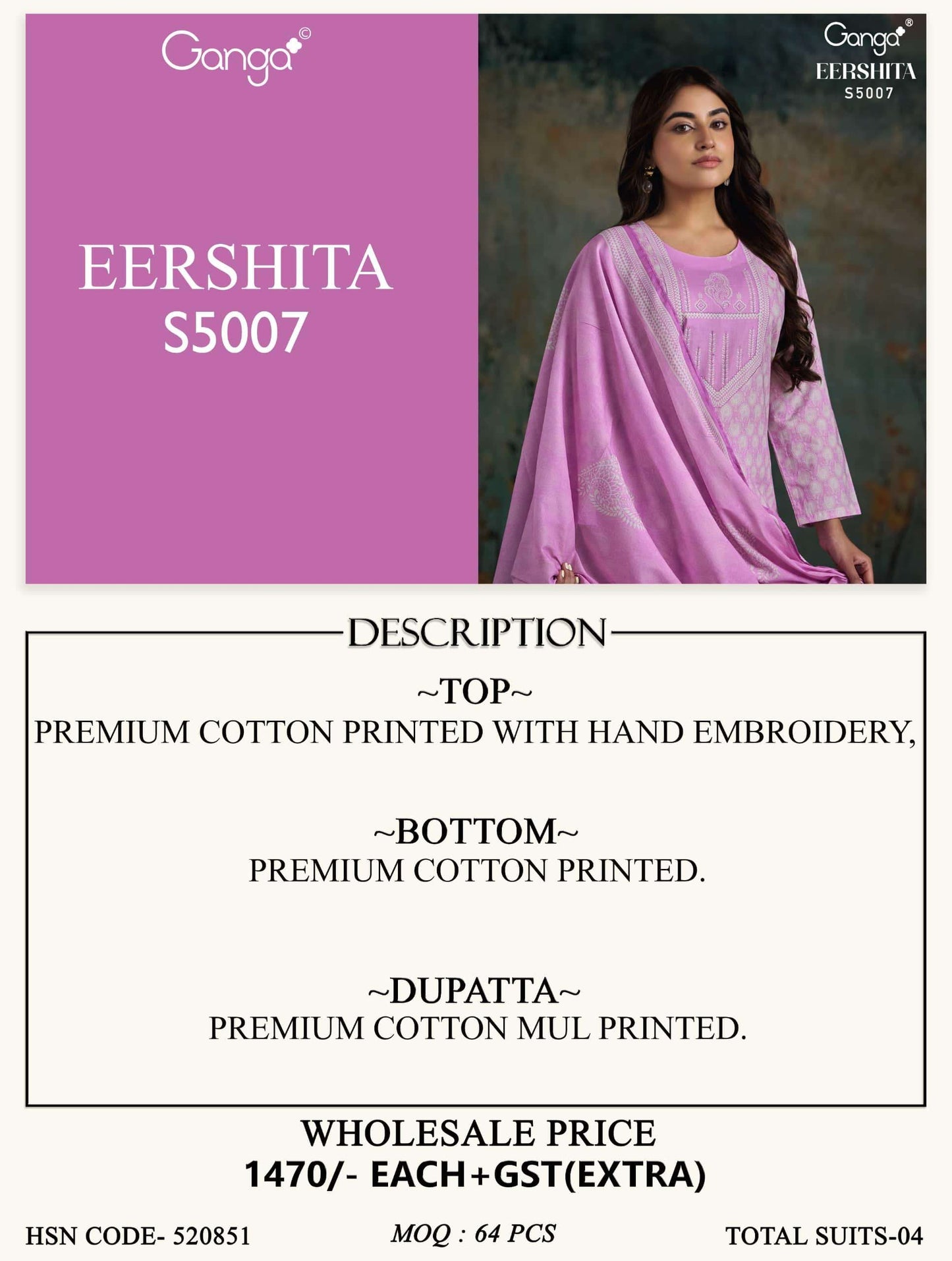 Ganga Fashion Eershita 5007 Premium Cotton Dress Material