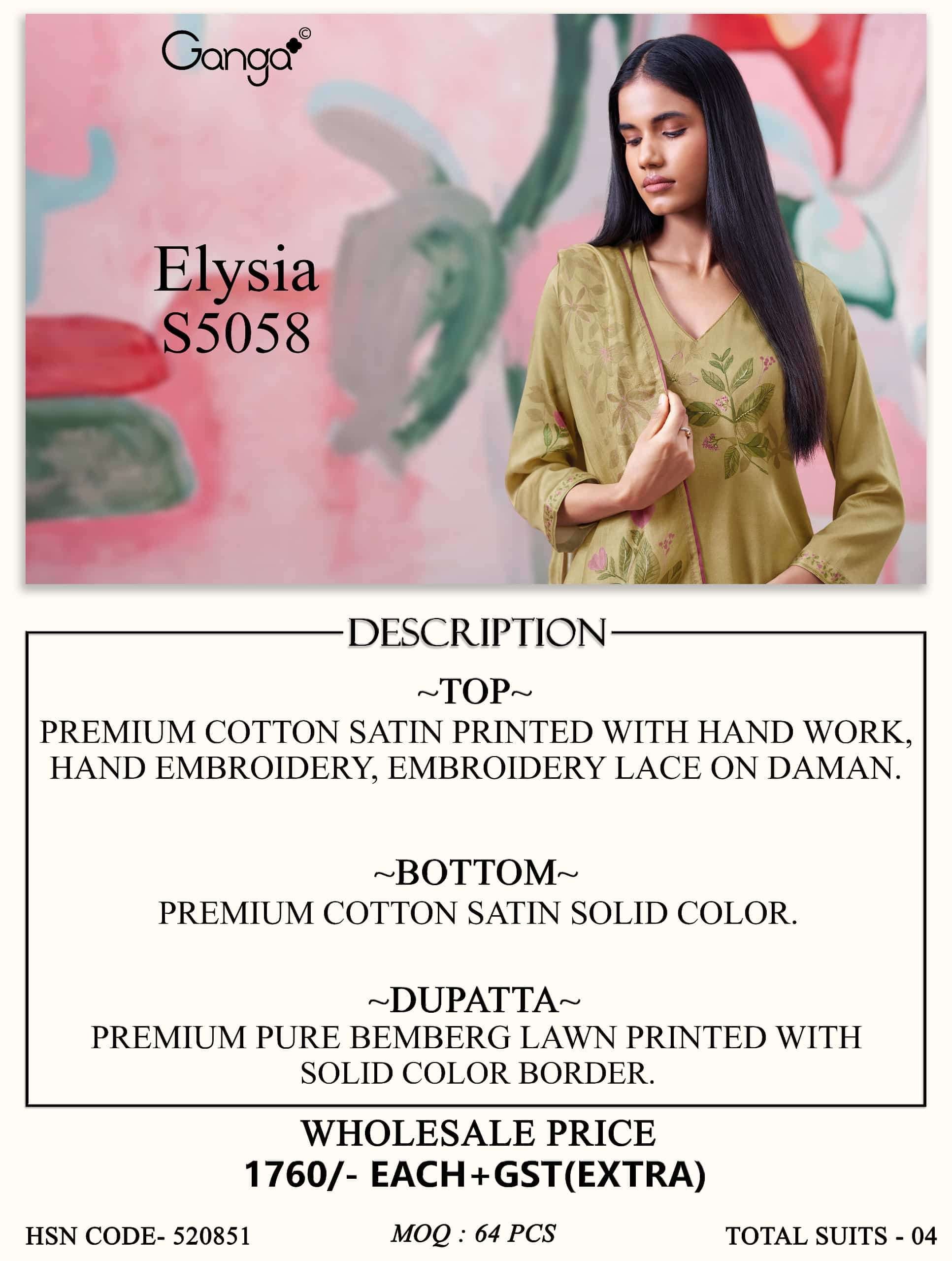 Ganga Fashion Elysia 5058 Premium Cotton Satin Dress Material