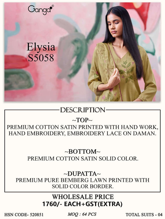 Ganga Fashion Elysia 5058 Premium Cotton Satin Dress Material