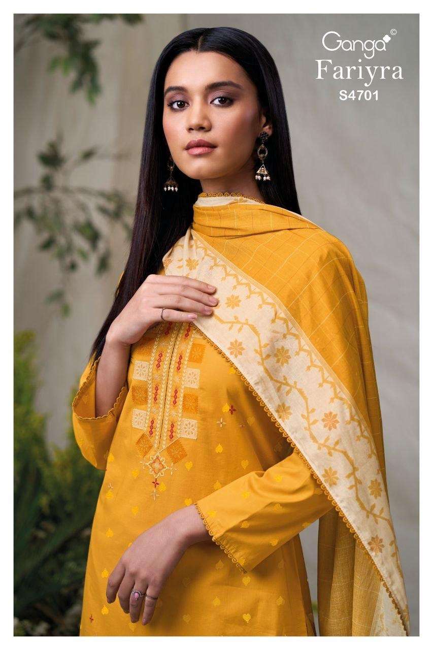 Ganga Fashion Fariyra 4701 Cotton Jacquard Dress Material - Amrah Wholesale