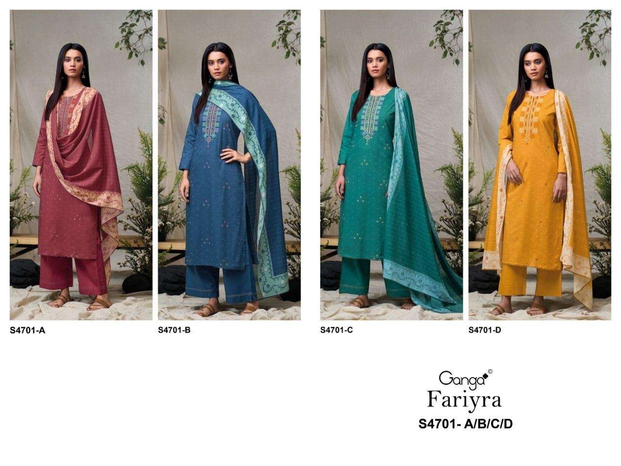 Ganga Fashion Fariyra 4701 Cotton Jacquard Dress Material - Amrah Wholesale