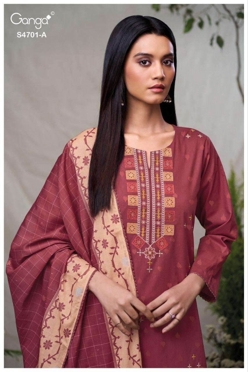 Ganga Fashion Fariyra 4701 Cotton Jacquard Dress Material - Amrah Wholesale