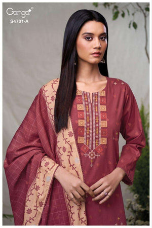 Ganga Fashion Fariyra 4701 Cotton Jacquard Dress Material - Amrah Wholesale