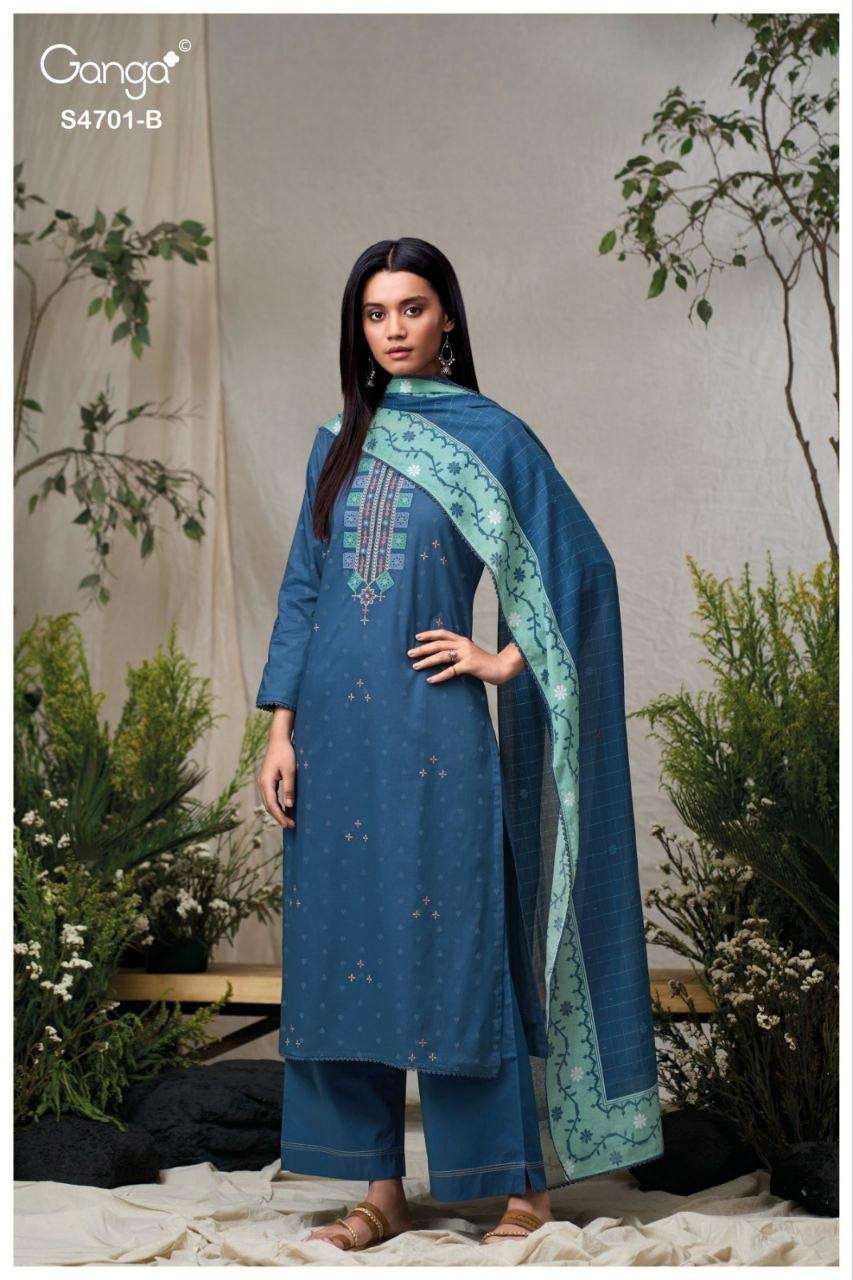Ganga Fashion Fariyra 4701 Cotton Jacquard Dress Material - Amrah Wholesale