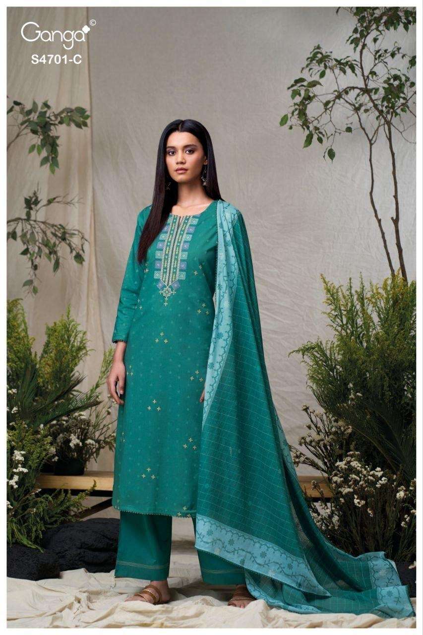 Ganga Fashion Fariyra 4701 Cotton Jacquard Dress Material - Amrah Wholesale