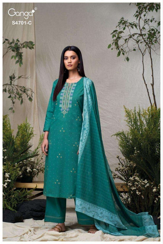Ganga Fashion Fariyra 4701 Cotton Jacquard Dress Material - Amrah Wholesale