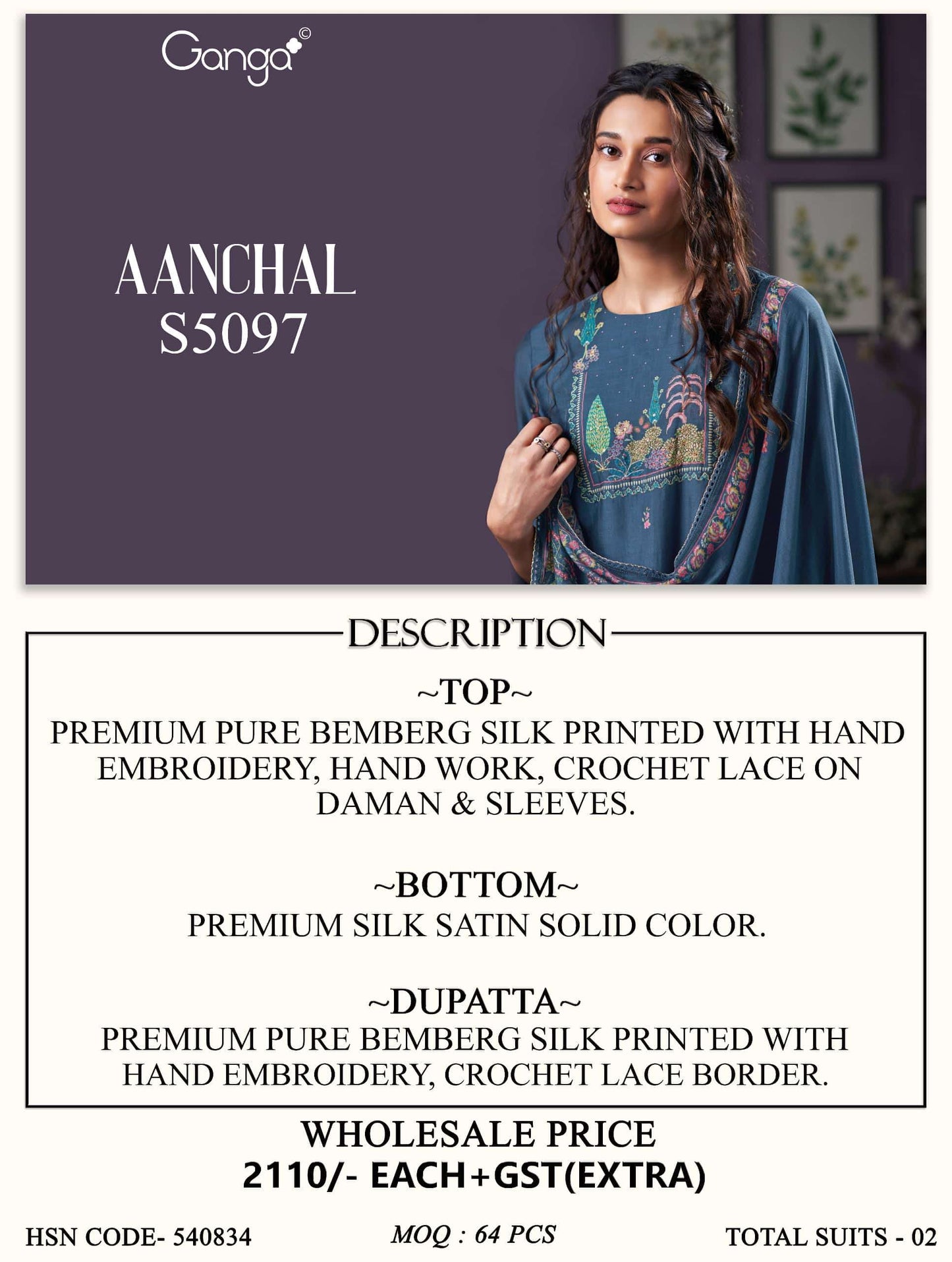 Ganga Fashion Aanchal 5097 Bemberg Silk Dress Material
