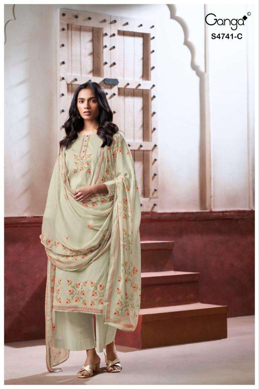 Ganga Fashion Aanshi 4741 Pure Organdy Dress Material - Amrah Wholesale