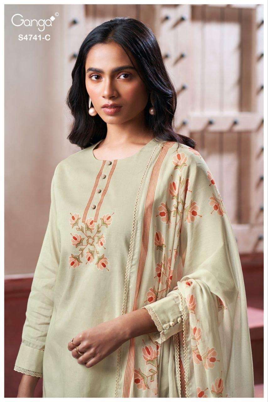 Ganga Fashion Aanshi 4741 Pure Organdy Dress Material - Amrah Wholesale