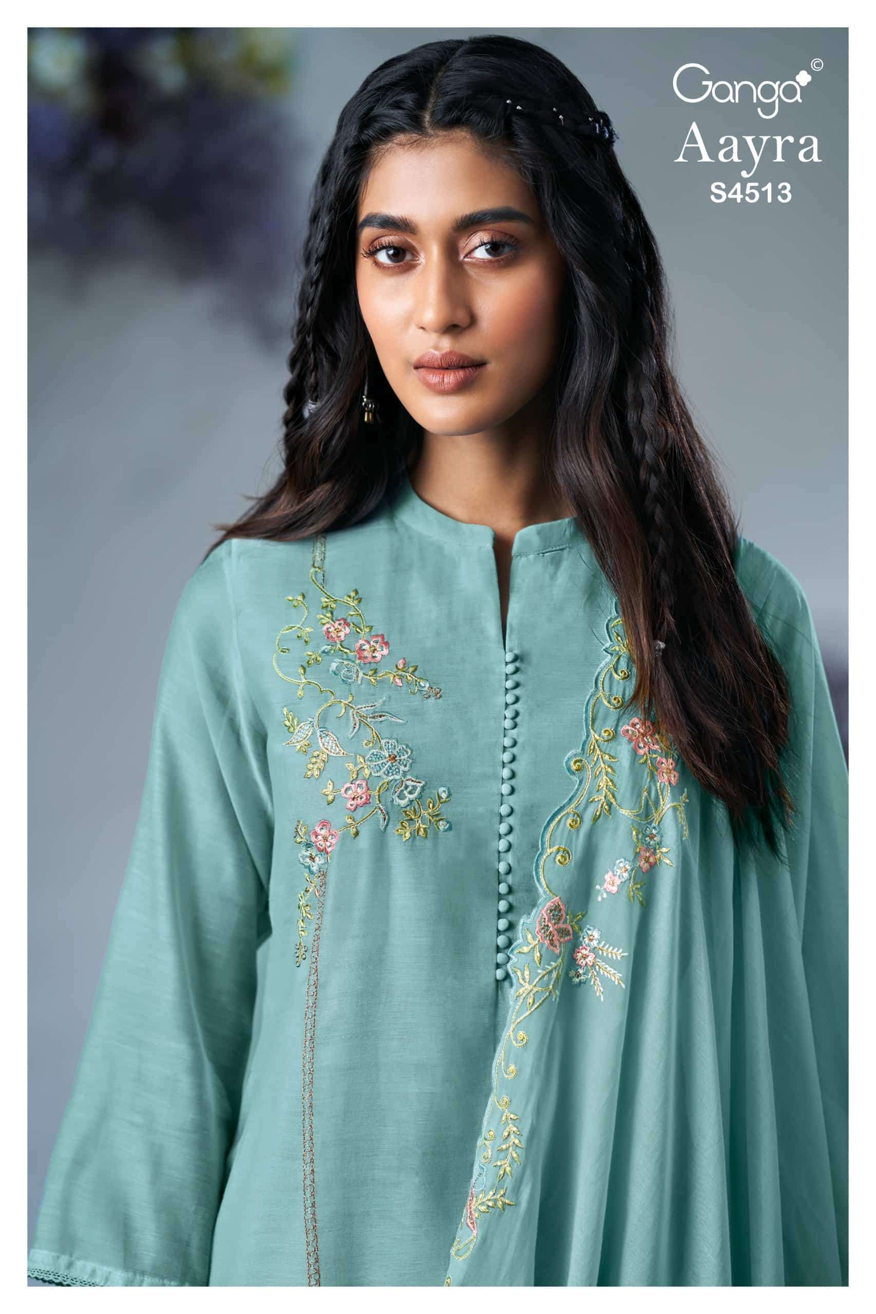 Ganga Fashion Aayra 4513 Banarasi Mul Dress Material Wholesale - Amrah Wholesale