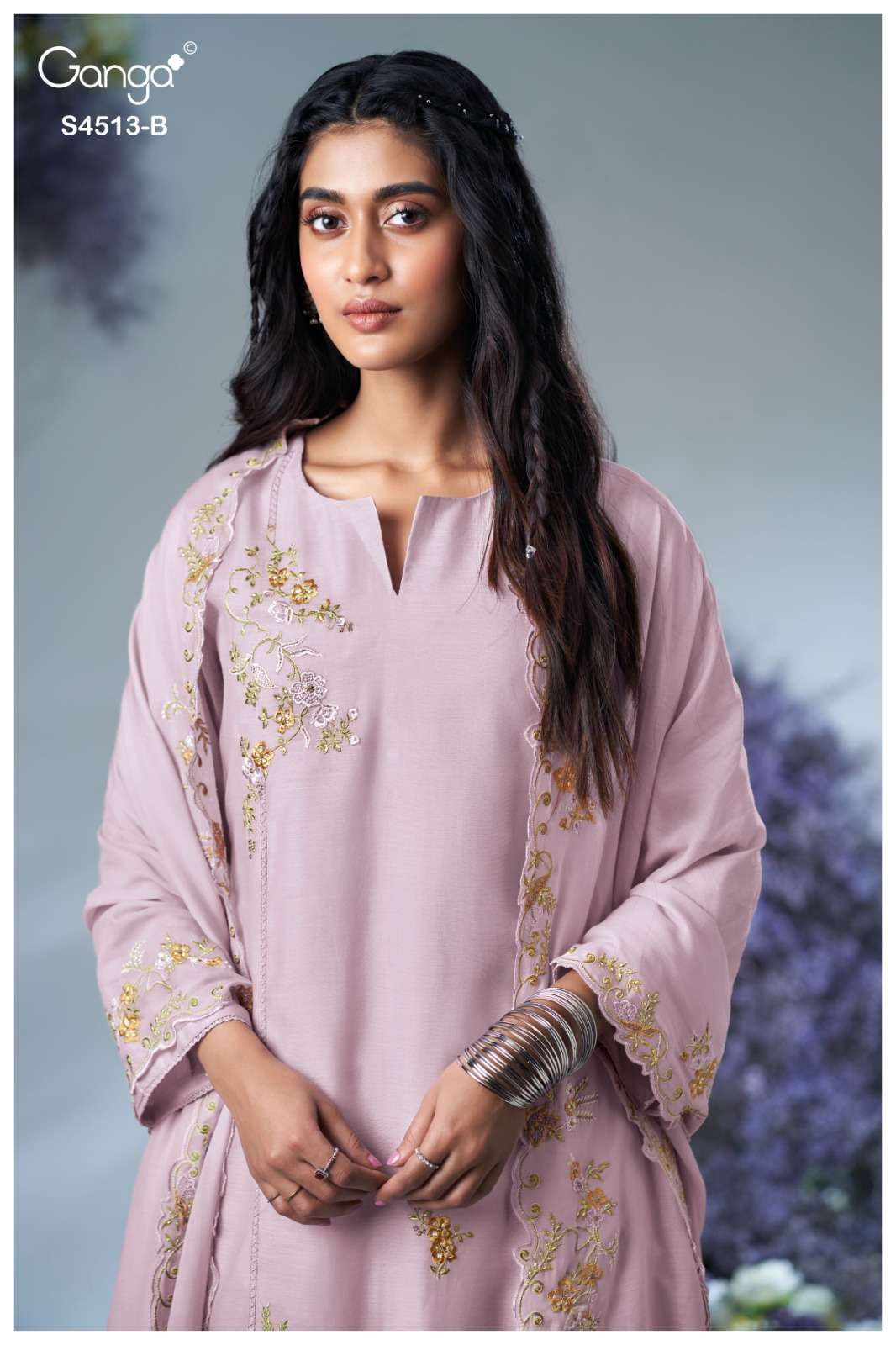 Ganga Fashion Aayra 4513 Banarasi Mul Dress Material Wholesale - Amrah Wholesale