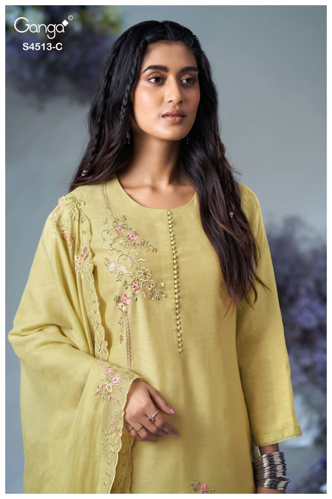 Ganga Fashion Aayra 4513 Banarasi Mul Dress Material Wholesale - Amrah Wholesale