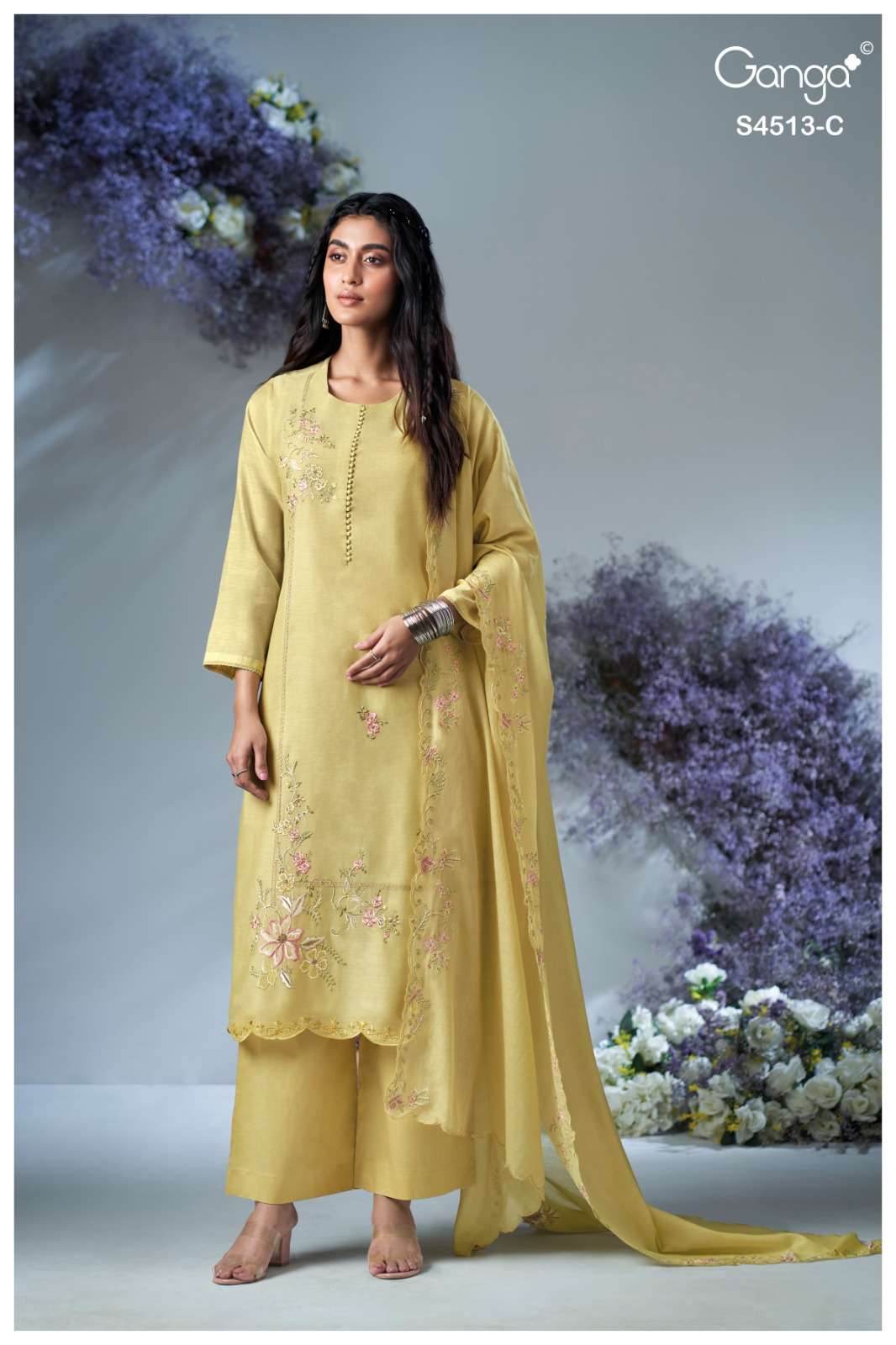 Ganga Fashion Aayra 4513 Banarasi Mul Dress Material Wholesale - Amrah Wholesale