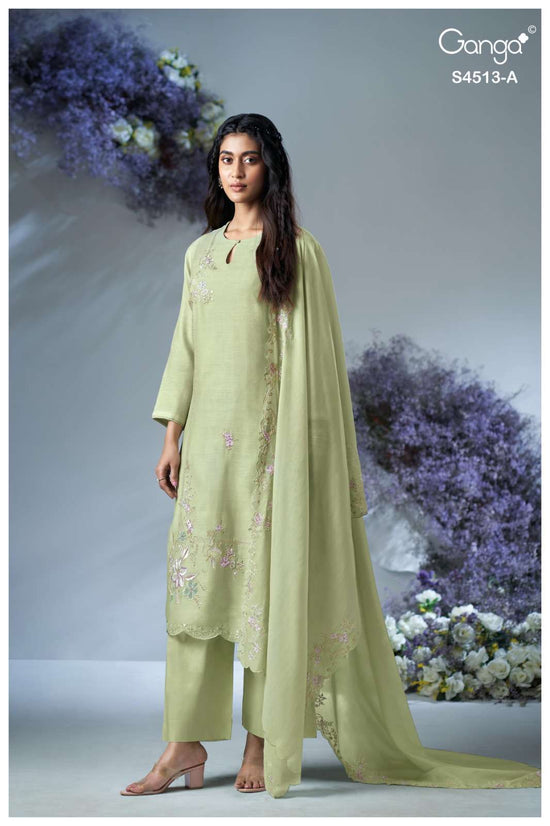 Ganga Fashion Aayra 4513 Banarasi Mul Dress Material Wholesale - Amrah Wholesale