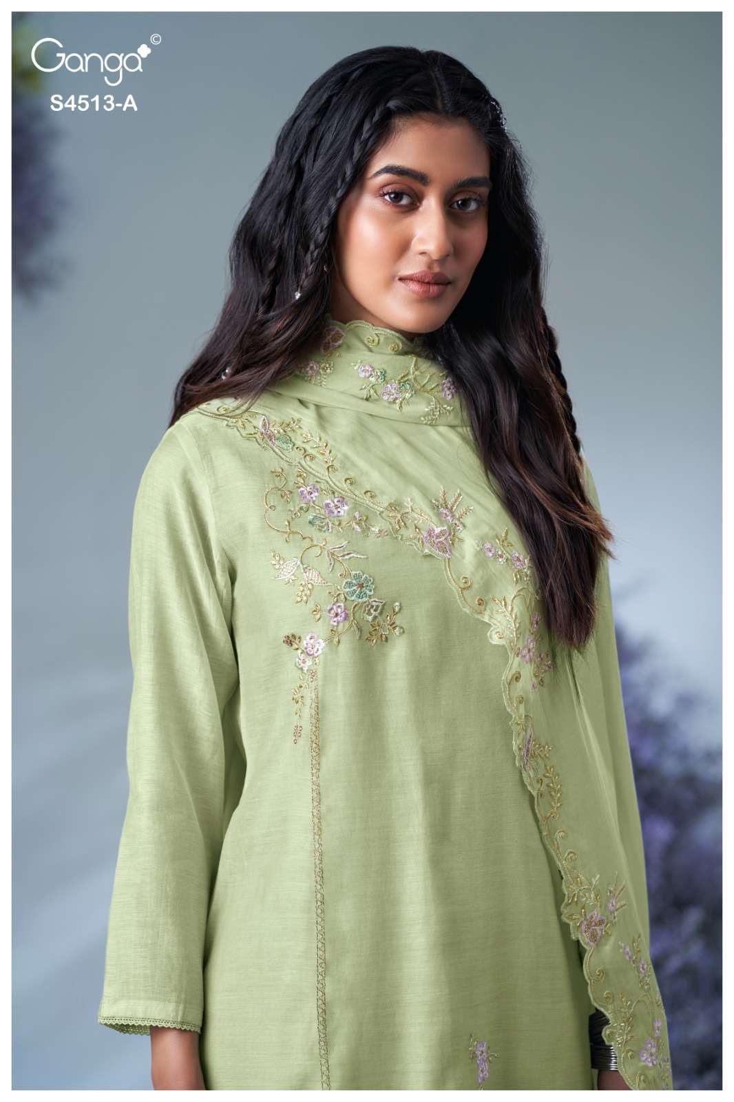 Ganga Fashion Aayra 4513 Banarasi Mul Dress Material Wholesale - Amrah Wholesale