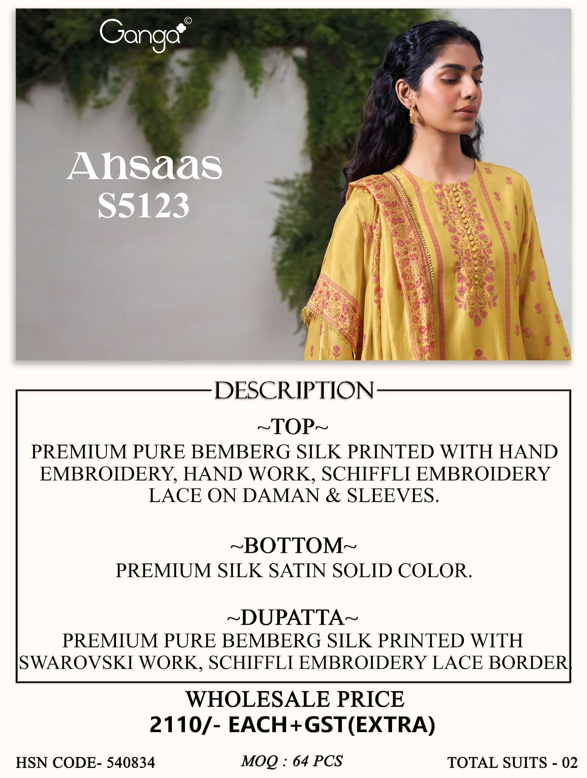 Ganga Fashion Ahsaas 5123 Bemberg Silk Dress Material