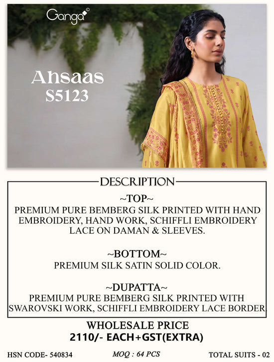 Ganga Fashion Ahsaas 5123 Bemberg Silk Dress Material
