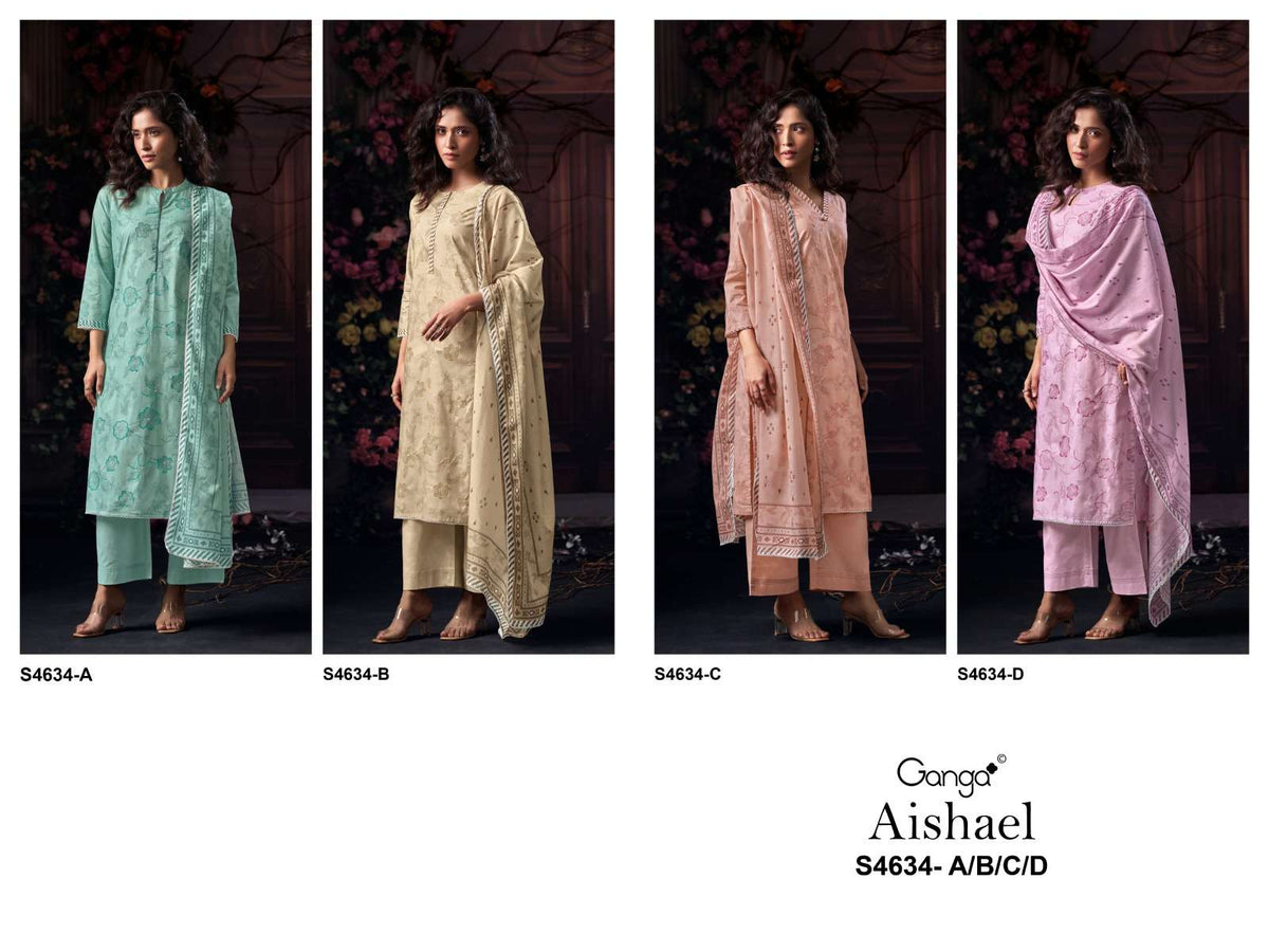 Ganga Fashion Aishael 4634 Dress Material Wholesale Catalogue - Amrah Wholesale
