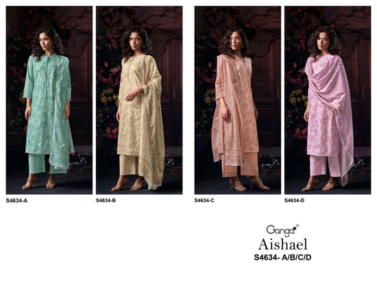 Ganga Fashion Aishael 4634 Dress Material Wholesale Catalogue - Amrah Wholesale