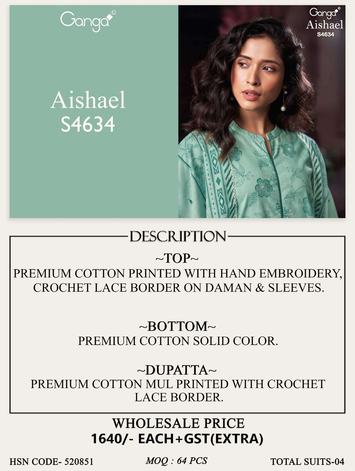 Ganga Fashion Aishael 4634 Dress Material Wholesale Catalogue - Amrah Wholesale