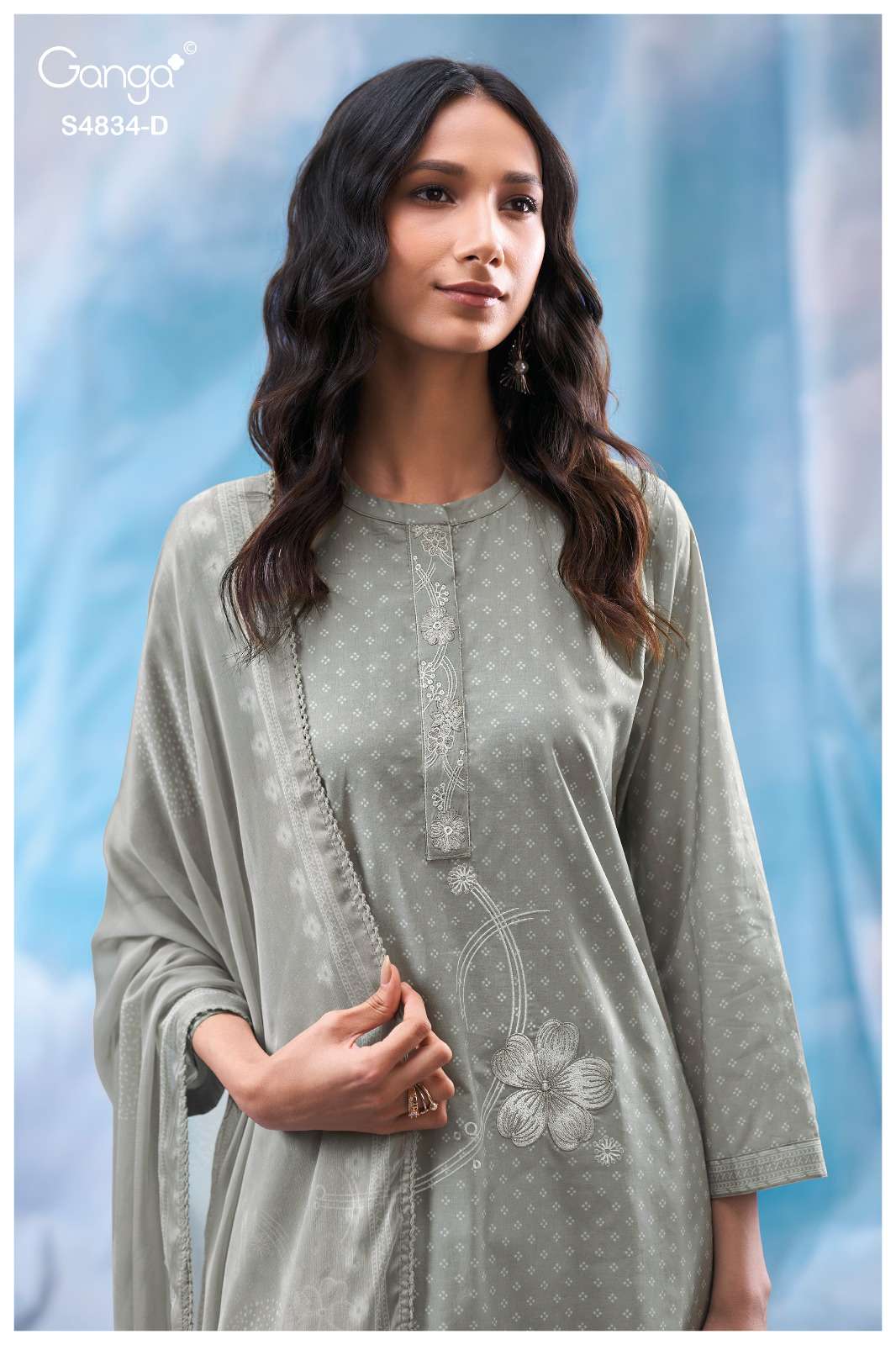Ganga Fashion Aislinn 4834 Premium Cotton Embroidered Dress Material - Amrah Wholesale