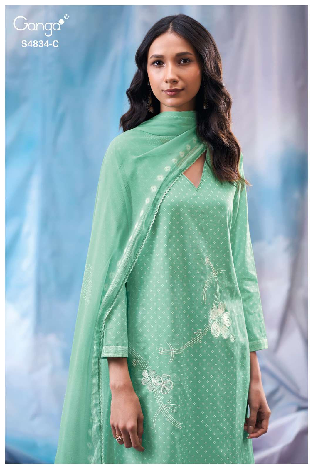 Ganga Fashion Aislinn 4834 Premium Cotton Embroidered Dress Material - Amrah Wholesale